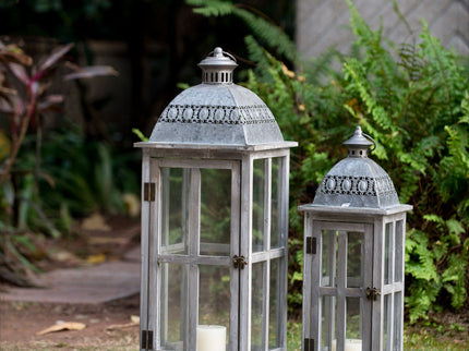Wooden Candle Lantern Decorative, Hurricane Lantern Holder Decor For Indoor Outdoor, Home Garden Wedding - Gray