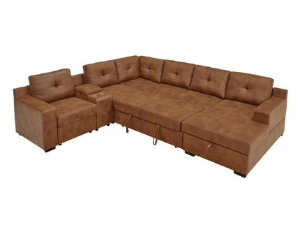 U - Shape Sectional Pull Out Bed With Console, Storage, And USB Charging