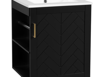 Modern Wall Mounted Bathroom Cabinet With Side Shelf And Ceramic Sink