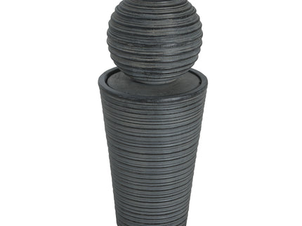 31.5" Tall Striped Column Fountain With LED Light Design For Outdoor Spaces - Gray