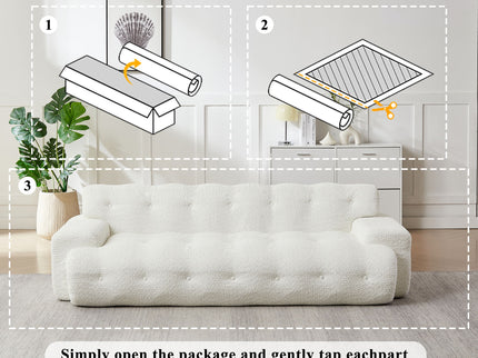 Cloud Series Minimalist Button Tufted Square Arm 3 Seater Sofa