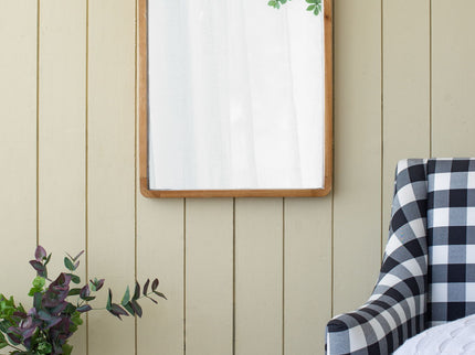 Rectangle Wood Mirror, Farmhouse Wall Decor For Living Room Bedroom Entryway - Brown
