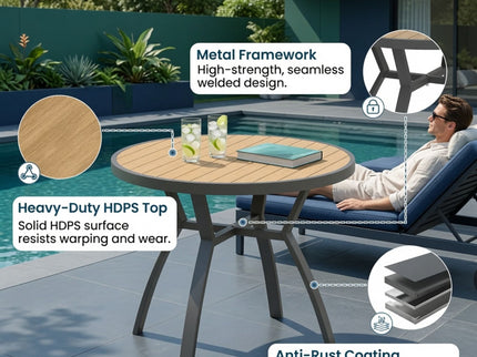 Outdoor Round Patio Table With Slatted Top - Gray