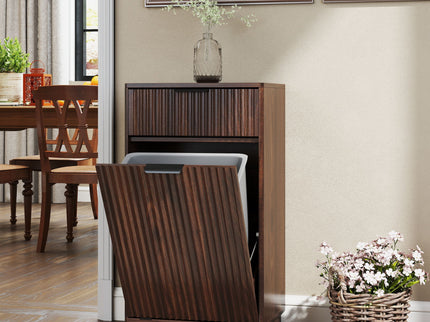 Tilt Out Trash Can Cabinet With Wave Textured Drawer & Pull Out Bin