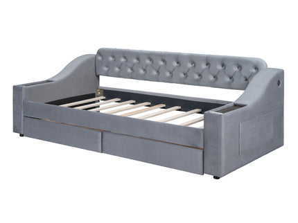 Upholstered Daybed With Storage Armrests And USB Port