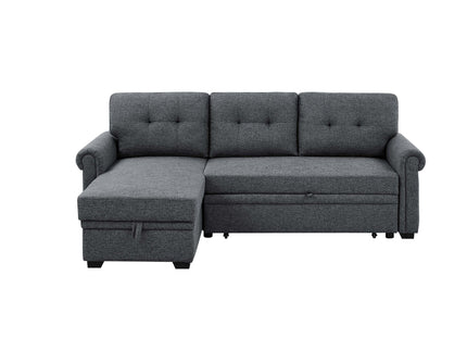 Upholstered Sleeper Sofa With Reversible Storage Chaise - Dark Gray