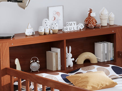 Bed With Headboard Storage Rack, 2 Under Bed Drawers, 3 Side Guardrails For Safety