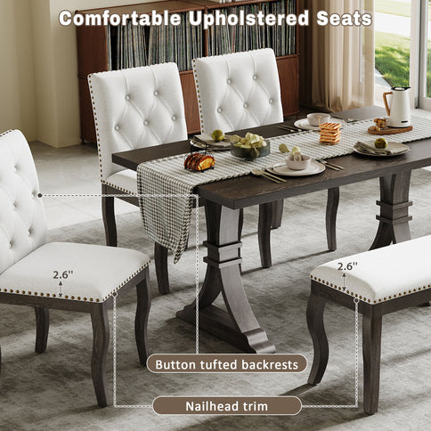 Dining Set With Bench, 6 Piece