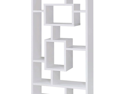 Geometric 10 Shelf Open Back Bookcase With Interlocking Shelves - White
