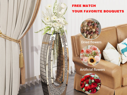 U - Shaped Floor Vase With Shattered Diamond Mirror Surface