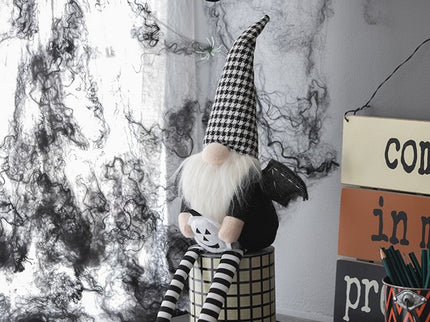 Sitting Gnome With Wings & Plaid Hat, For Halloween Decor