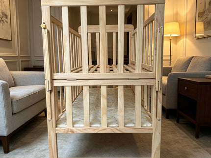 Portable Mini Baby Crib 5 In 1 Convertible With Foldable Storage - Natural Wood