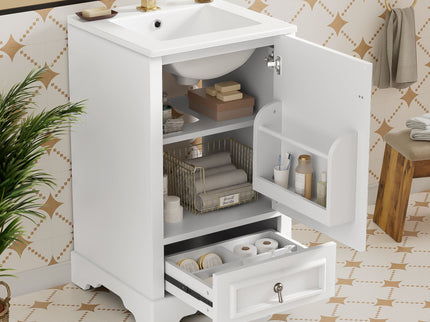 Bathroom Vanity With Sink, Soft Close Door, Adjustable U-Shaped Shelf