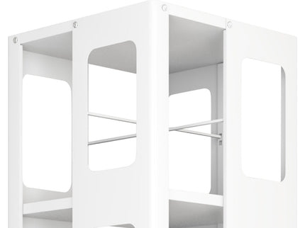 4 Tier All Steel Rotating Bookshelf With 360° Wheels, Large Size Sturdy & Spacious Book Rack, New Style Bookshelf - White