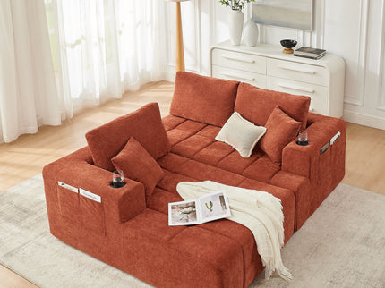 L - Shaped Sectional Sofa With Cup Holders & Side Pockets