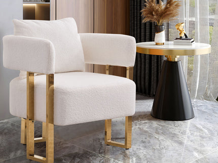 Modern Decorative Chair Teddy Fleece Upholstered And Metal Foot