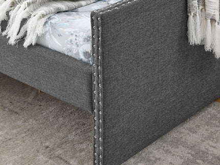 Upholstered Tufted Daybed With 2 Drawers, Waved Arms