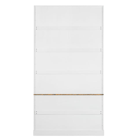 Tall Bookcase Storage Cabinet With 3 Open Shelves & Fluted Double Doors