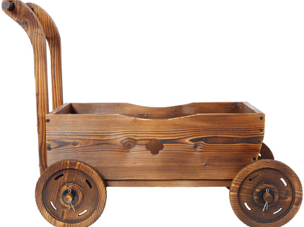 Wooden Wagon Planter Box Mobile Garden Planter With Wheels Handle Drain Hole Wood - Brown