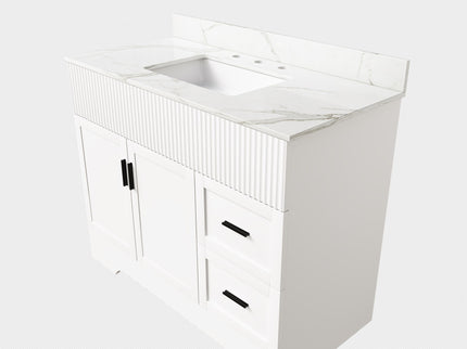 Bathroom Vanity Set, Fluted Cabinet With Soft Close Doors & Drawers, 3 Faucet Holes, Sink Included - White