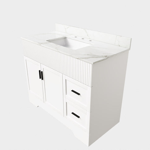 Bathroom Vanity Set, Fluted Cabinet With Soft Close Doors & Drawers, 3 Faucet Holes, Sink Included - White