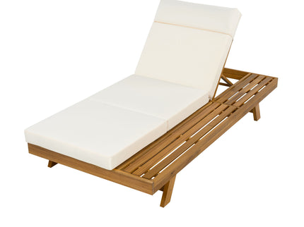 Acacia Wood Lounge Chaise Set With Headrest And Water Resistant Cushions - Beige