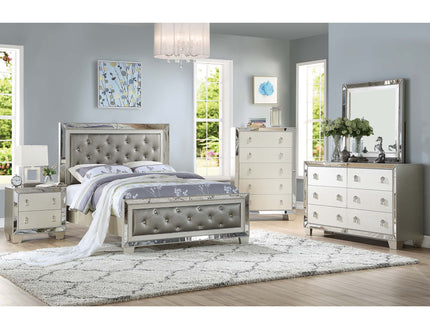 Glamorous Tufted Headboard Bed With Mirror Trim