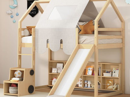 Loft Bed With House Shaped Frame And Tent