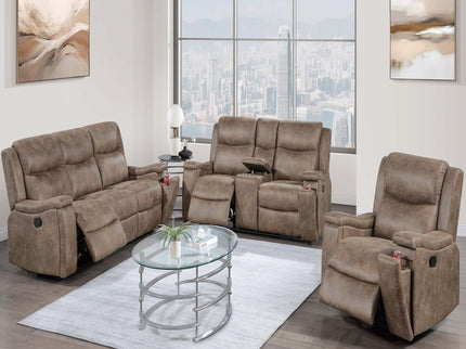 1 Piece Manual Motion Loveseat With Hidden Cup Holders, Plush Back Cushion - Auburn