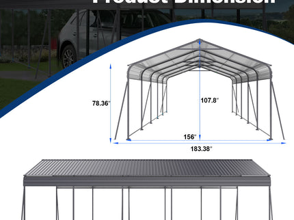 Metal Carport 13 X 26.5 Ft Heavy Duty With Galvanized Steel Roof Metal Garage Canopy With Galvanized Steel Roof & Frame Car Tent Outdoor Storage Shed For Car Boats And Truck - Gray