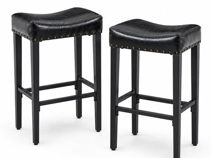 Bar Stool With Brass Nailhead Trim (Set of 2) - Black