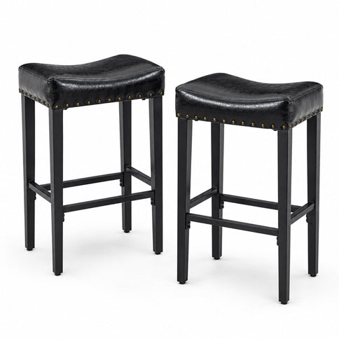 Bar Stool With Brass Nailhead Trim (Set of 2) - Black