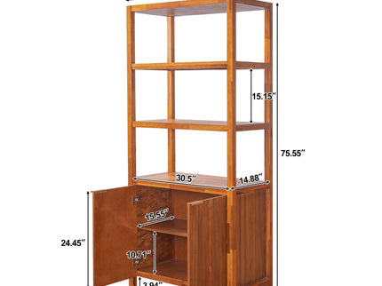 Modern Tall Storage Bookcase Cabinet With 2 Open Shelves & Double Doors