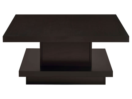 Square Coffee Table With Geometric Design And Storage Shelf - Cappuccino