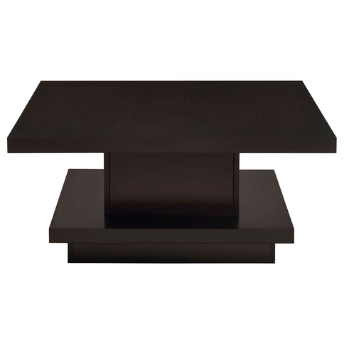 Square Coffee Table With Geometric Design And Storage Shelf - Cappuccino