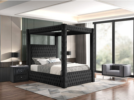 Modern 4 Poster Bed With Tufted Headboard And Footboard