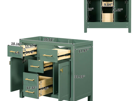 Freestanding Bathroom Vanity With 4 Drawers & 2 Cabinets - Green