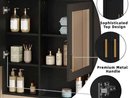 2 In 1 Wall-Mounted Mirror Cabinet With Adjustable Shelves, Soft-Close Doors, High-Definition Mirror & Storage