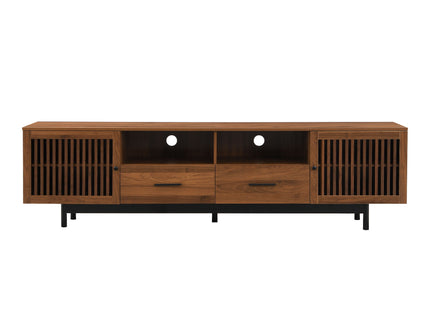 TV Stand, Media Console With 2 Drawers, Soft Closing Slatted Doors, Living Room Entertainment Center - Walnut