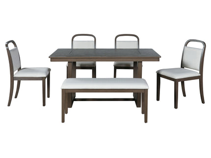 Farmhouse Dining Set With 4 Upholstered Chairs & 1 Bench