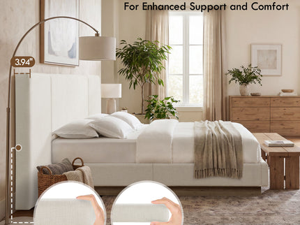 Muse - Queen Upholstered Platform Bed Frame - Ivory / Light Gray / Camel Oak