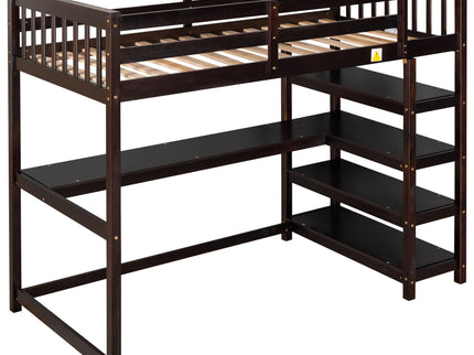 Loft Bed With Storage Shelves And Under Bed Desk