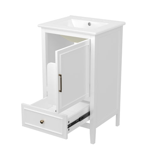 Bathroom Vanity With Sink, Adjustable Feet, 1 Drawer And Door Shelf Storage - White