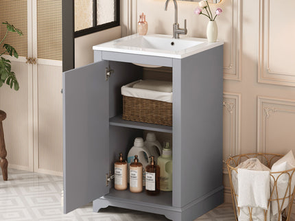 Bathroom Vanity With Sink, Freestanding Single Cabinet Set, Soft Close Door, Adjustable Shelf