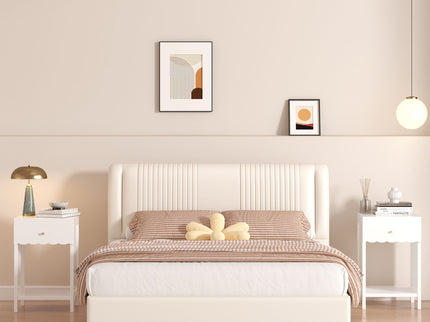 Nightstand With Drawer And Open Shelf, Scalloped Edge Bedside Table