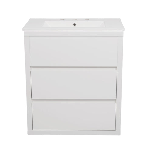 Freestanding Bathroom Vanity With Ceramic Sink, 2 Full Extension Drawers