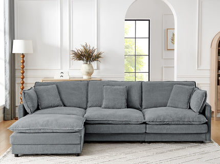 L-Shaped Sectional Sofa With Ottoman, Convertible 4 Seater Couch