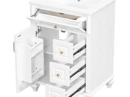 Freestanding Bathroom Vanity With Sink, 3 Drawers & Flip-Out Drawer