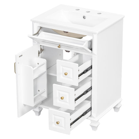 Freestanding Bathroom Vanity With Sink, 3 Drawers & Flip-Out Drawer