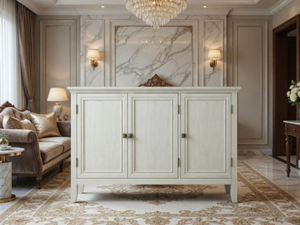 3 Door Buffet Cabinet With Adjustable Shelves - Matte White / Grayish